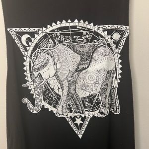 Black, small cut off tank top with elephant graphic